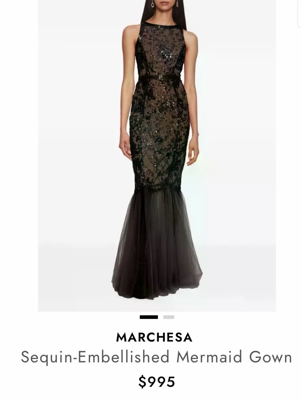 Altered Marchesa Notte Black Sequin Floral Mermaid Maxi Dress Gown Size 6